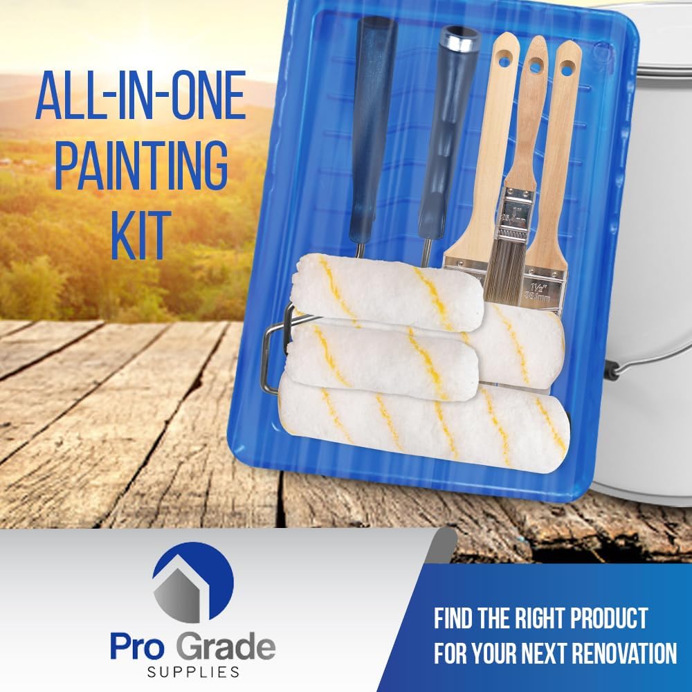 Pro Grade Paint Roller Kit, Paint Brushes, 4" & 9" Roller Covers for Walls