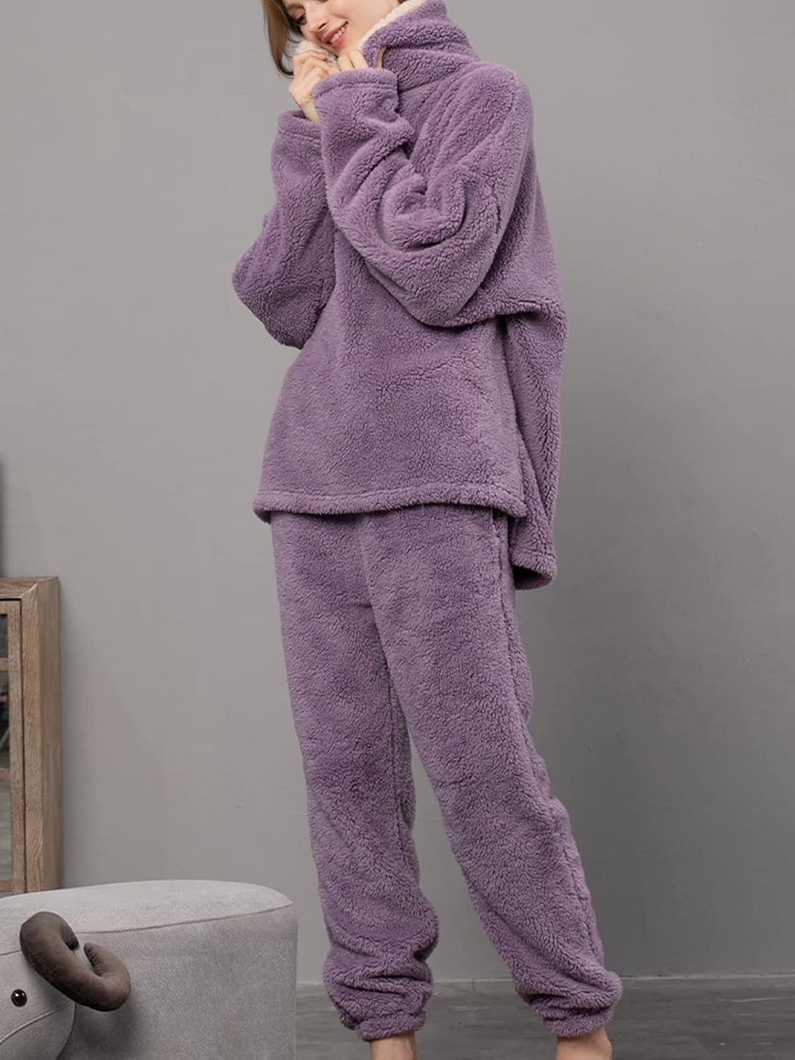 Jenkoon Winter Warm Pajamas For Women Coral Fleece Pajamas Set Flannel Sleepwear 2 Piece Loungewear