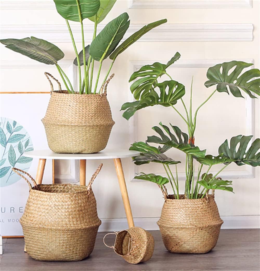 Large Woven Seagrass Belly Basket for Plant, Grocery, Picnic, 12" Diameter x 14" Height