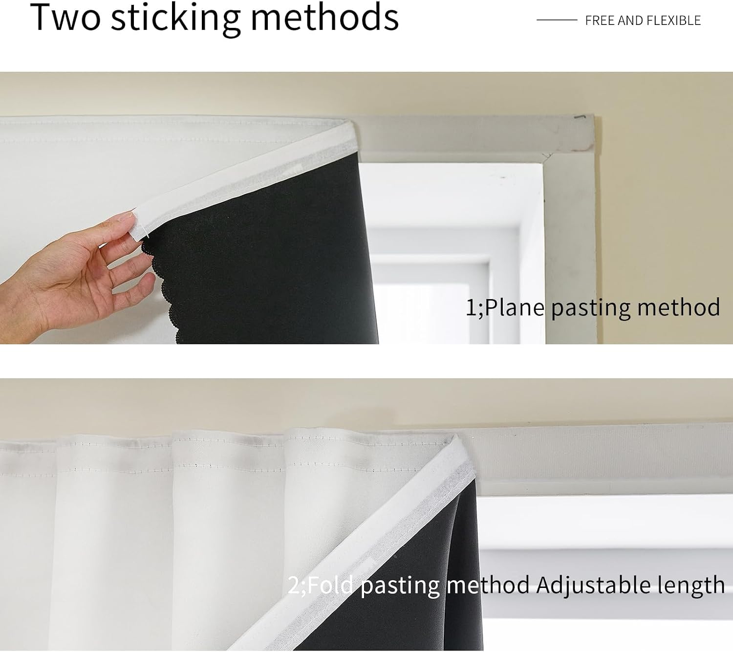 JILRON Adhesive Curtain 100% Blackout No-Drill Easy Install for Bedroom Blinds Light Blocking (White-47 W x 84" L-1P)