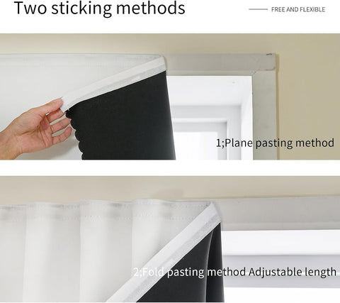 JILRON Adhesive Curtain 100% Blackout No-Drill Easy Install for Bedroom Blinds Light Blocking (White-47 W x 84" L-1P)