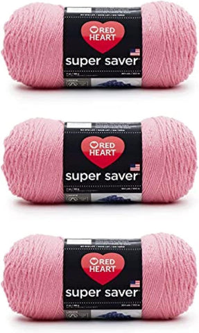 Red Heart Super Saver Yarn for Crocheting & Knitting, Perfect Pink, 3-Pack