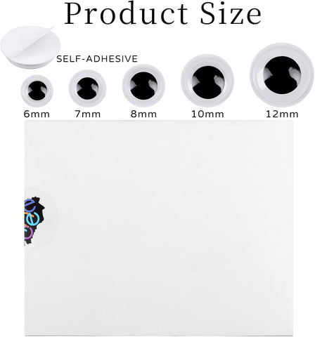 DECORA 500 Pieces 6mm -12mm Black Wiggle Googly Eyes with Self-Adhesive for Crafts Decorations