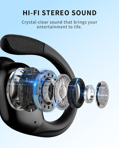 Active Noise Cancelling Ear Buds Wireless Earbuds 90H Playtime Bluetooth Headphones Stereo Bass Over-Ear Hooks Earphones with Power Display Case IPX7 Waterproof Headset for Workout/Running, Black