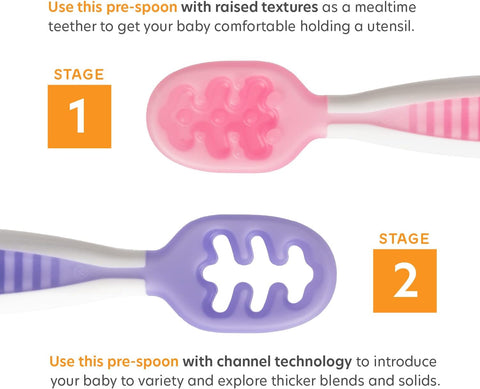 NumNum Baby Spoons Self Feeding 6 Months, 2-Pk Frosty Lilac/Rose