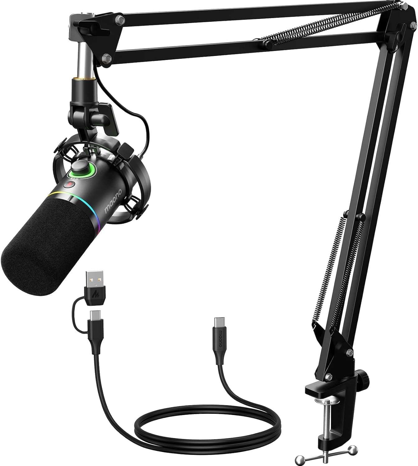 MAONO PD200XS XLR/USB Dynamic Microphone Kit, RGB Gaming Mic with Software