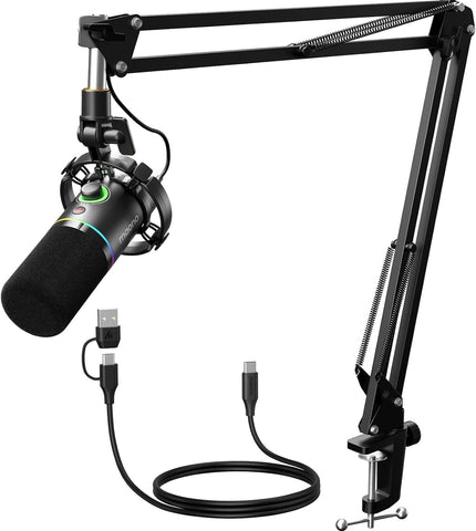 MAONO PD200XS XLR/USB Dynamic Microphone Kit, RGB Gaming Mic with Software