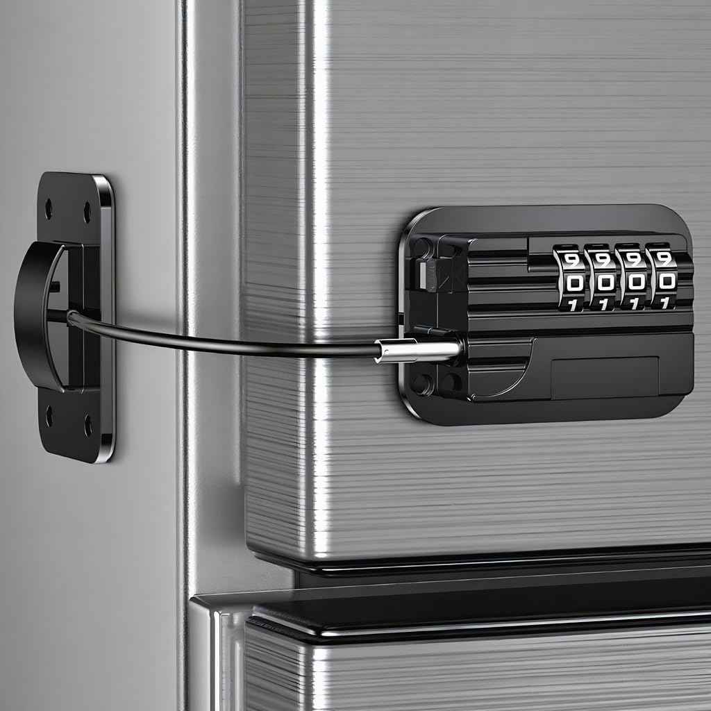 Fridge Locks with Code for Refrigerator, Cabinets, Freezer, Drawers, Wardrobes, Closets, Windows, Freezer Doors. Child Safety Lock with Combination for Kids and Aldults (Black with Password)