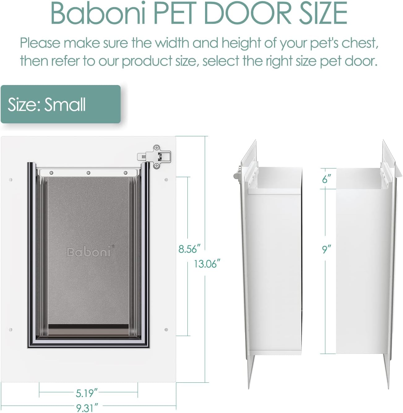 Baboni Pet Door for Wall, Steel Frame and Telescoping Tunnel, Aluminum Lock, Double Flap Dog Door and Cat Door, Strong and Durable (Pets Up to 12 Lb) -Small