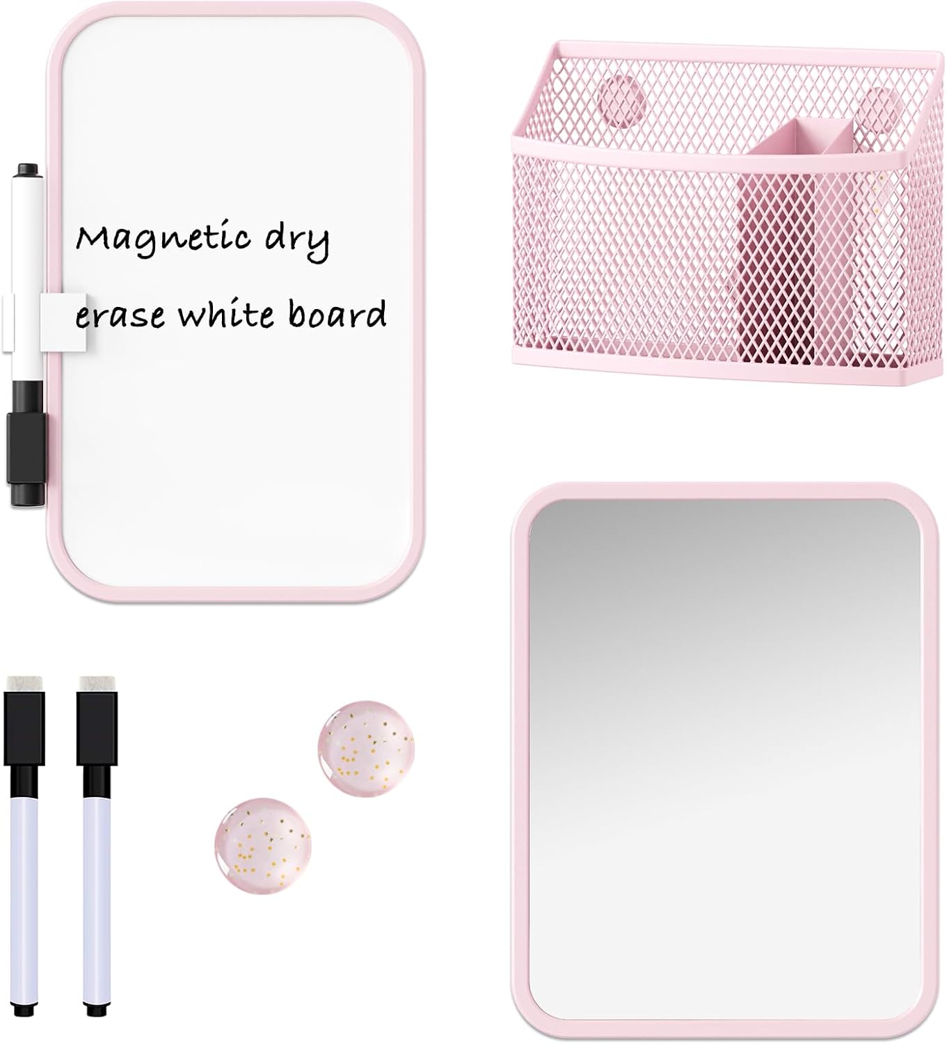 Svartur Magnetic Locker Accessories for Girls with Magnetic whiteboard, Locker Mirror and Magnetic Pen Holder, Pink Locker Decoration for School Locker, Back to School Essentials