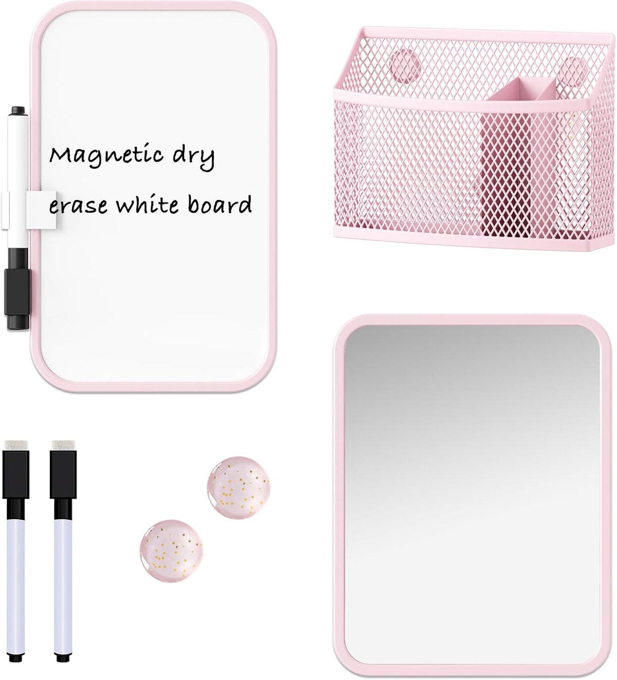 Svartur Magnetic Locker Accessories for Girls with Magnetic whiteboard, Locker Mirror and Magnetic Pen Holder, Pink Locker Decoration for School Locker, Back to School Essentials