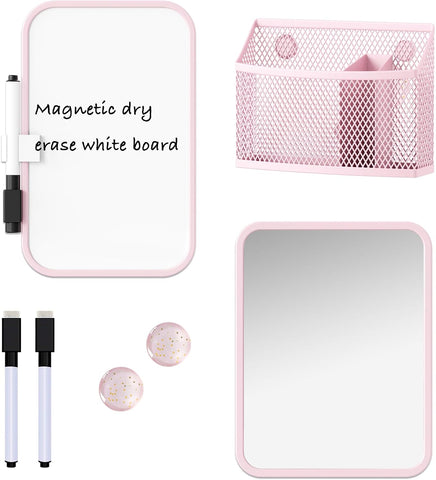 Svartur Magnetic Locker Accessories for Girls with Magnetic whiteboard, Locker Mirror and Magnetic Pen Holder, Pink Locker Decoration for School Locker, Back to School Essentials