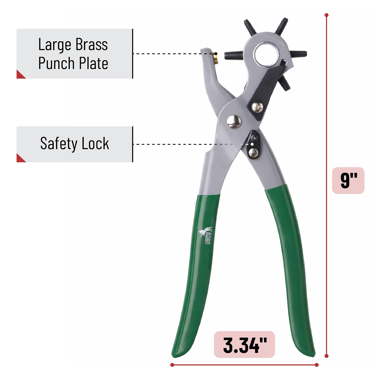 UNCO- Leather Hole Punch Tool, Multi Hole Sizes for Belts and Leather, Belt Hole Puncher, Green Handle