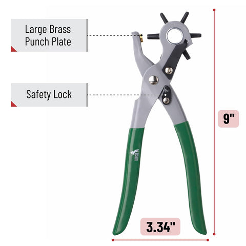 UNCO- Leather Hole Punch Tool, Multi Hole Sizes for Belts and Leather, Belt Hole Puncher, Green Handle