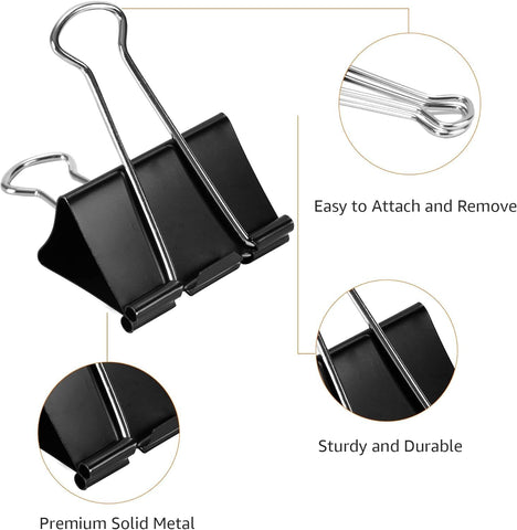 Amazon Basics Sturdy Binder Clips, Office Supplies, Medium 1.25 inches, Document Organizing, Sturdy Steel, Black, 24 Count (2 Pack of 12)
