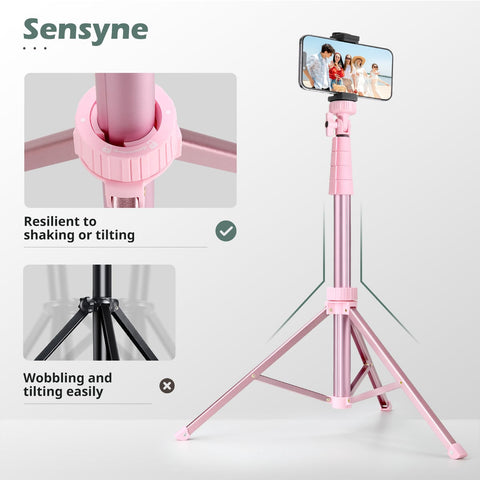 SENSYNE 88" Phone Tripod & Selfie Stick, Extendable Cell Phone Tripod Stand with Wireless Remote and Phone Holder, Pink