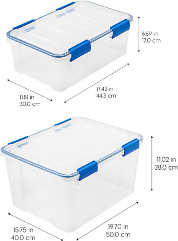 IRIS USA 4-Pack 26.5/44 Combo Qt Storage Bins with Gasket Lids, Clear/Blue