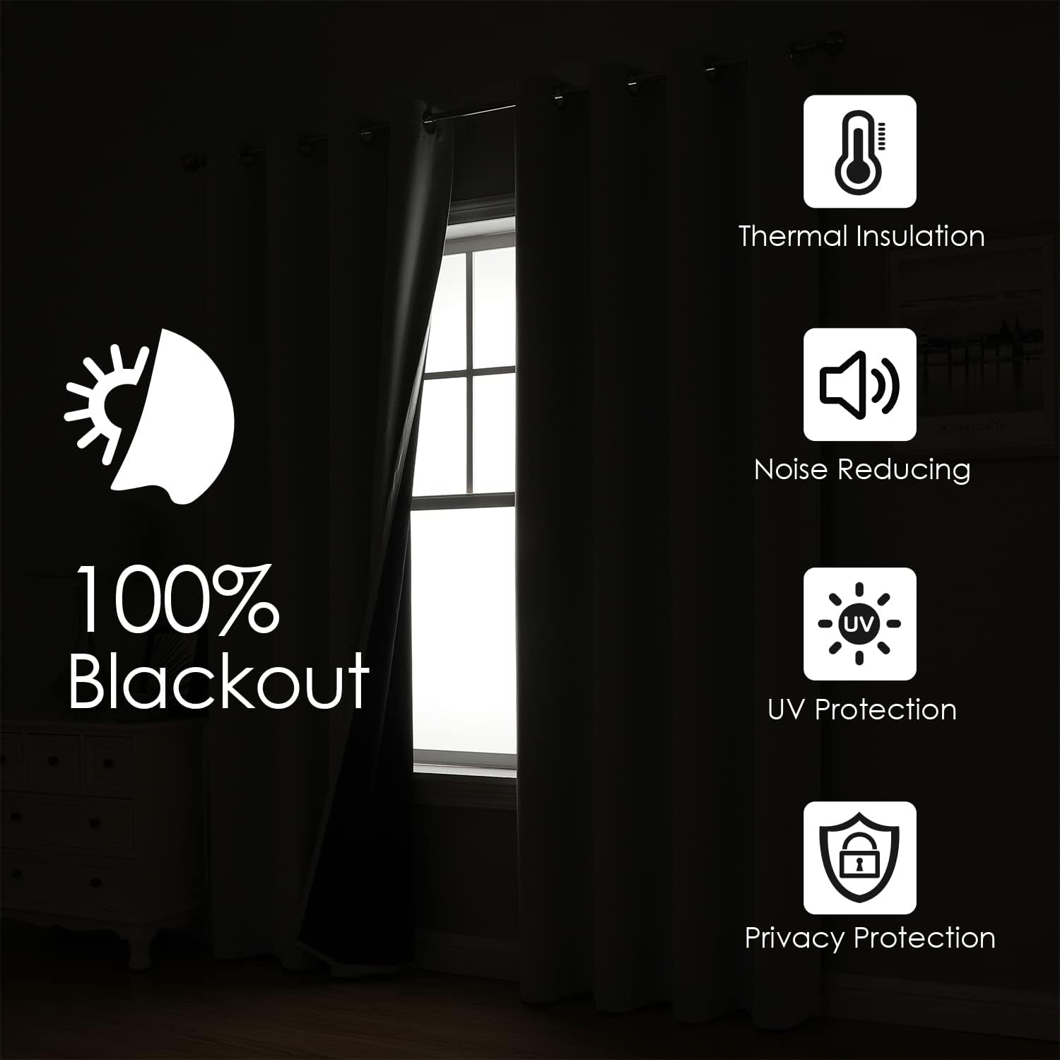 ChrisDowa 100% Blackout Curtains for Bedroom 63 Inches Long 2 Panels Set