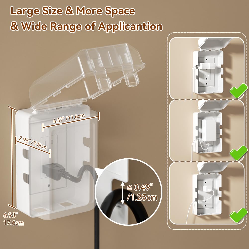 EUDEMON 1 Pack Updated Baby Safety Electrical Outlet Cover Box Childproof Plug Cover - More Space for Large Plugs Easy to Install & Use (Transparent)