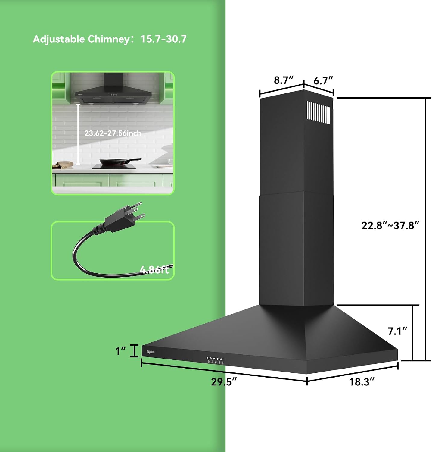 magicplux Wall Mount Range Hood 30 inch, 380 CFM Kitchen Hood