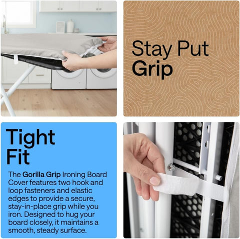 GORILLA GRIP Padded Ironing Board Cover, 13x43, Silver