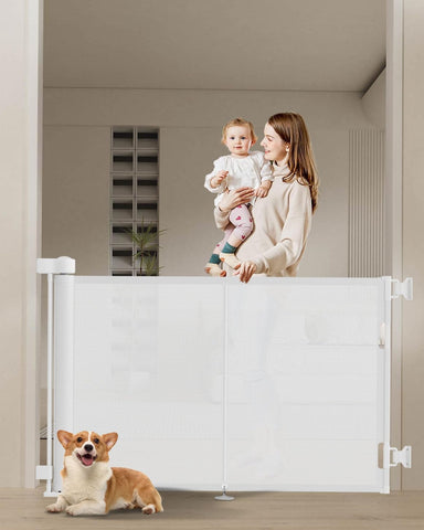 Miumoon 59 inch Reinforced Retractable Baby Gates 34 inch Tall