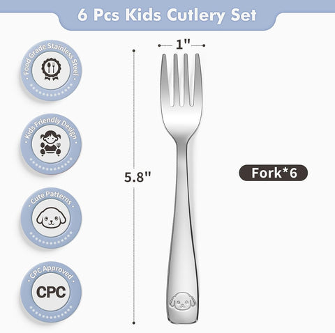 DRKIO 6Pcs Stainless Steel Toddler Forks Set Small Metal Kids Silverware