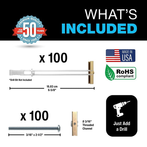 TOGGLER SNAPTOGGLE Toggle Bolt 3/16-24 UNC, 100 Pack, Round Head