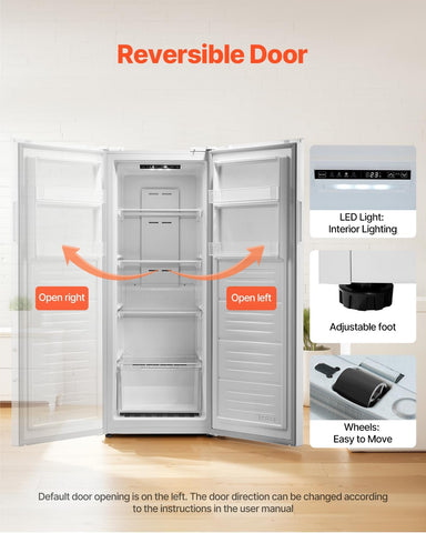 VEVOR Convertible Freezer/Refrigerator, 11 Cu.Ft Frost Free Upright Freezer with Temp Control Panel, Reversible Door, Adjustable Glass Shelves and LED, Standing Fridge for Kitchen, Office, Garage