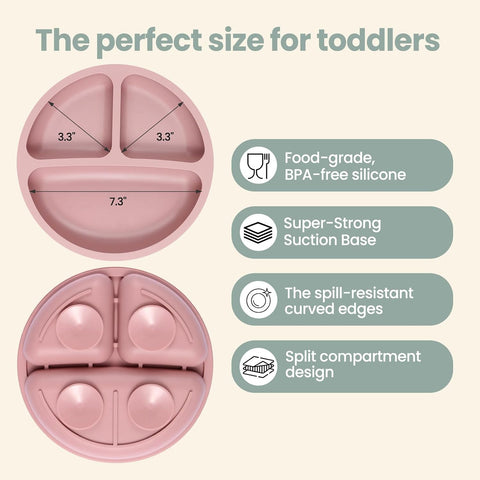 Eascrozn Toddler Plates, 3 Pack Divided Suction Plates for Baby