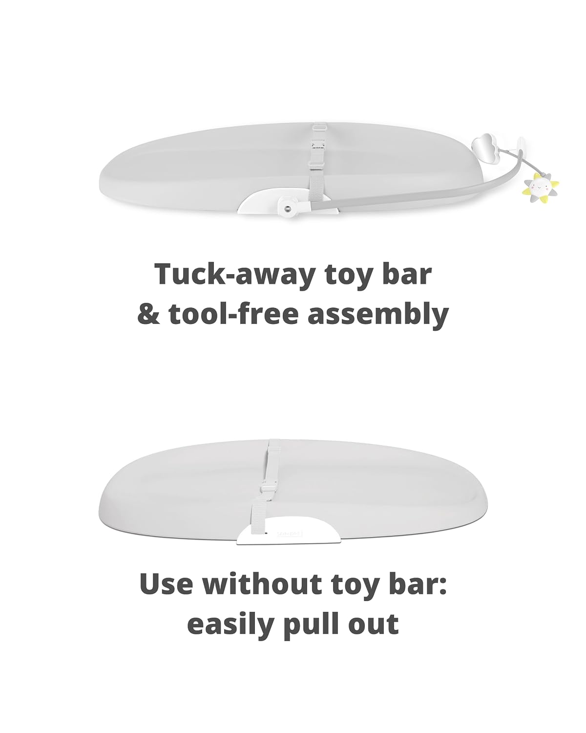 Skip Hop Baby Changing Pad Nursery Style Wipe-Clean Contoured with Cushioned Foam, Non-Skid Base, Built-in Safety Belt & Tuck-Away Toy Bar Fits Standard Changing Tables, Grey