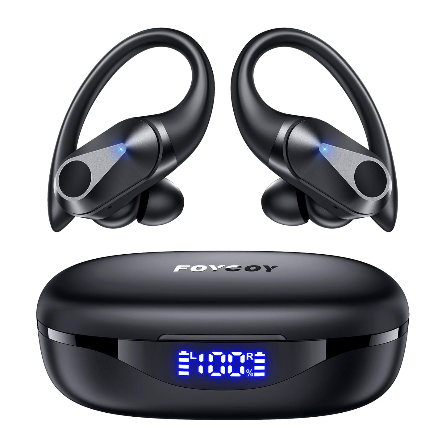 FOYCOY Wireless Earbuds Bluetooth Headphones 90Hrs Playtime Ear Buds IPX7 Waterproof Sports Earphones Wireless Charging Case & Over-Ear Earhooks for Workout