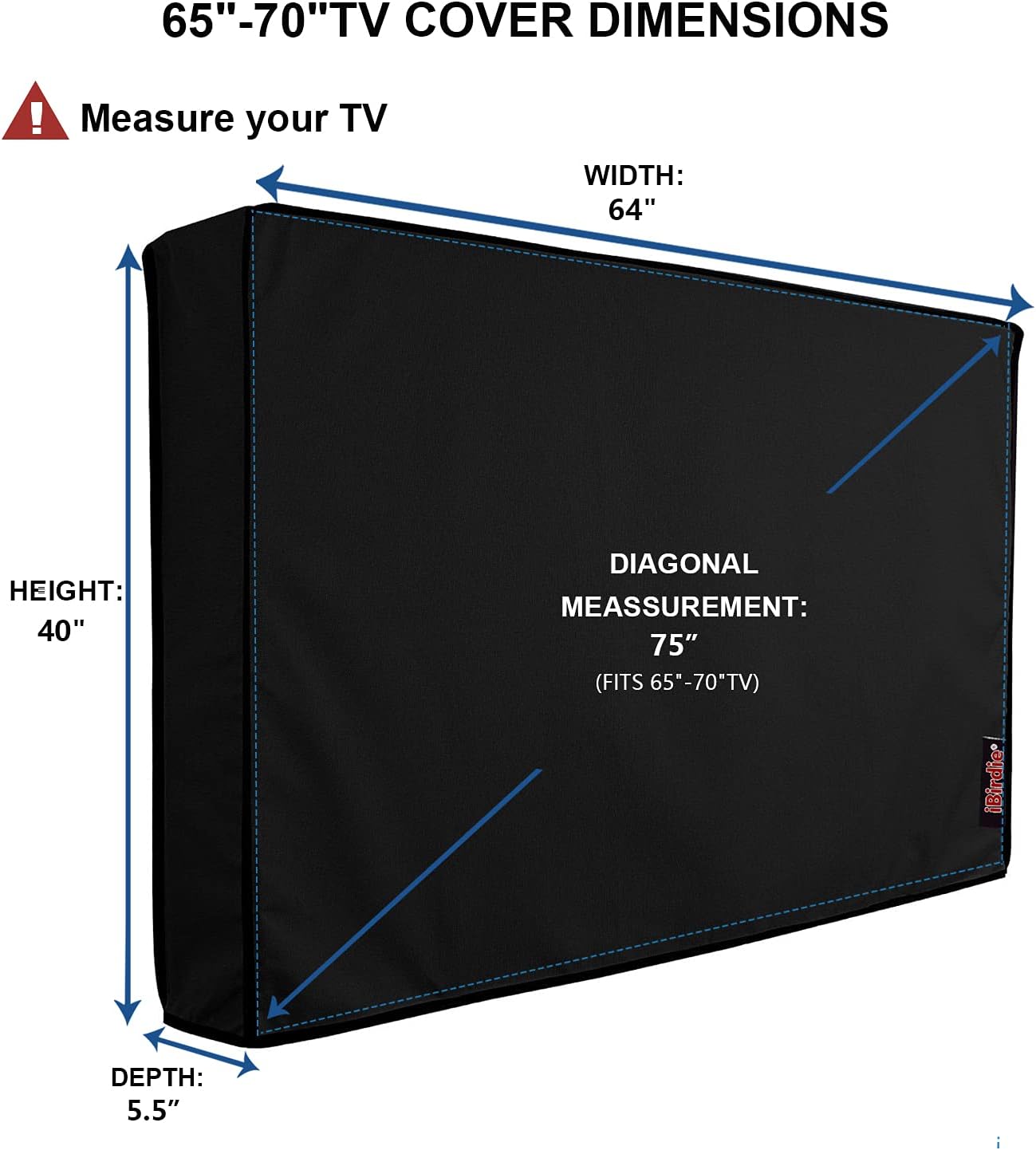 iBirdie Outdoor TV Cover 65 to 70 inch Waterproof and Weatherproof, Black