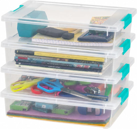 IRIS USA Storage Bins with Lids |Made in USA| 6 Qt - (4-Pack) - Clear