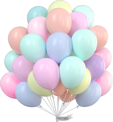 PartyWoo Pastel Rainbow Latex Helium Foil Balloons 66pcs 12 Inch