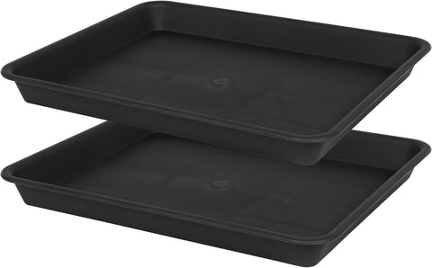 VUWEZ Plant Saucer Growing Tray, Seed Starter Tray Rectangular, Heavy Sturdy Plastic Plant Drainage Saucers, Plant Drip Trays for Pots, Seed Starter Growing Trays (11 x 9 inch, 2 Pack)