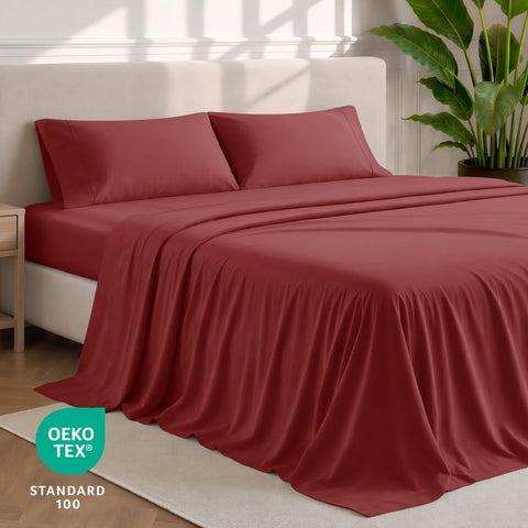 Bare Home King Sheet Set - 1800 Ultra-Soft (King, Rosewood)