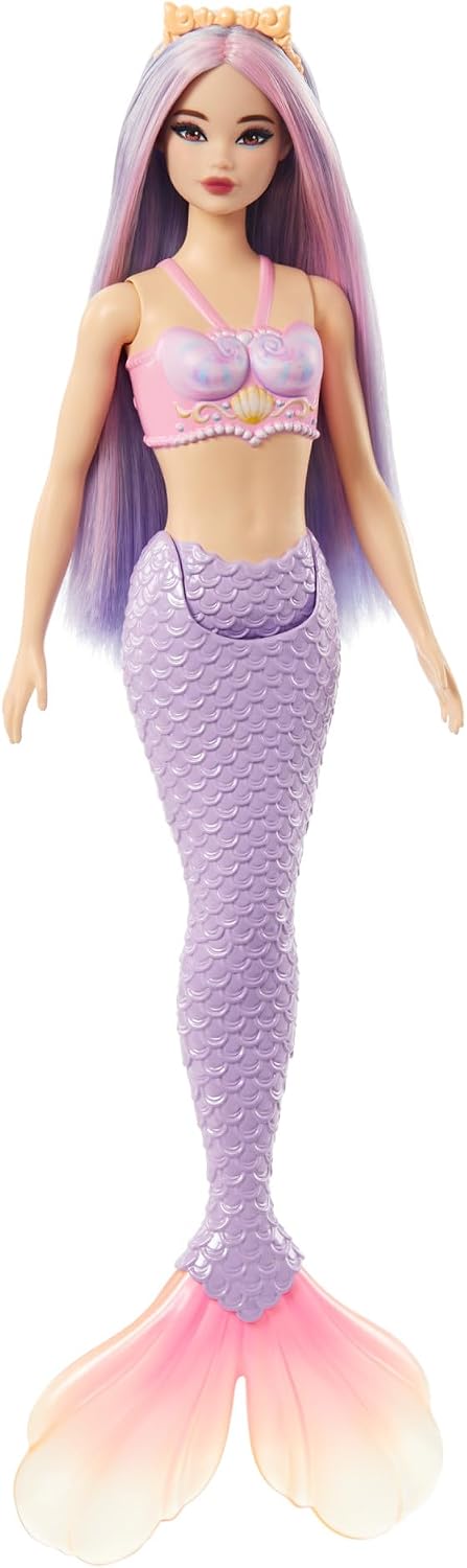 Barbie Mermaid Doll with Pink & Lilac Fantasy Hair & Headband Accessory, Toy with Shell-Inspired Bodice & Lavender Tail