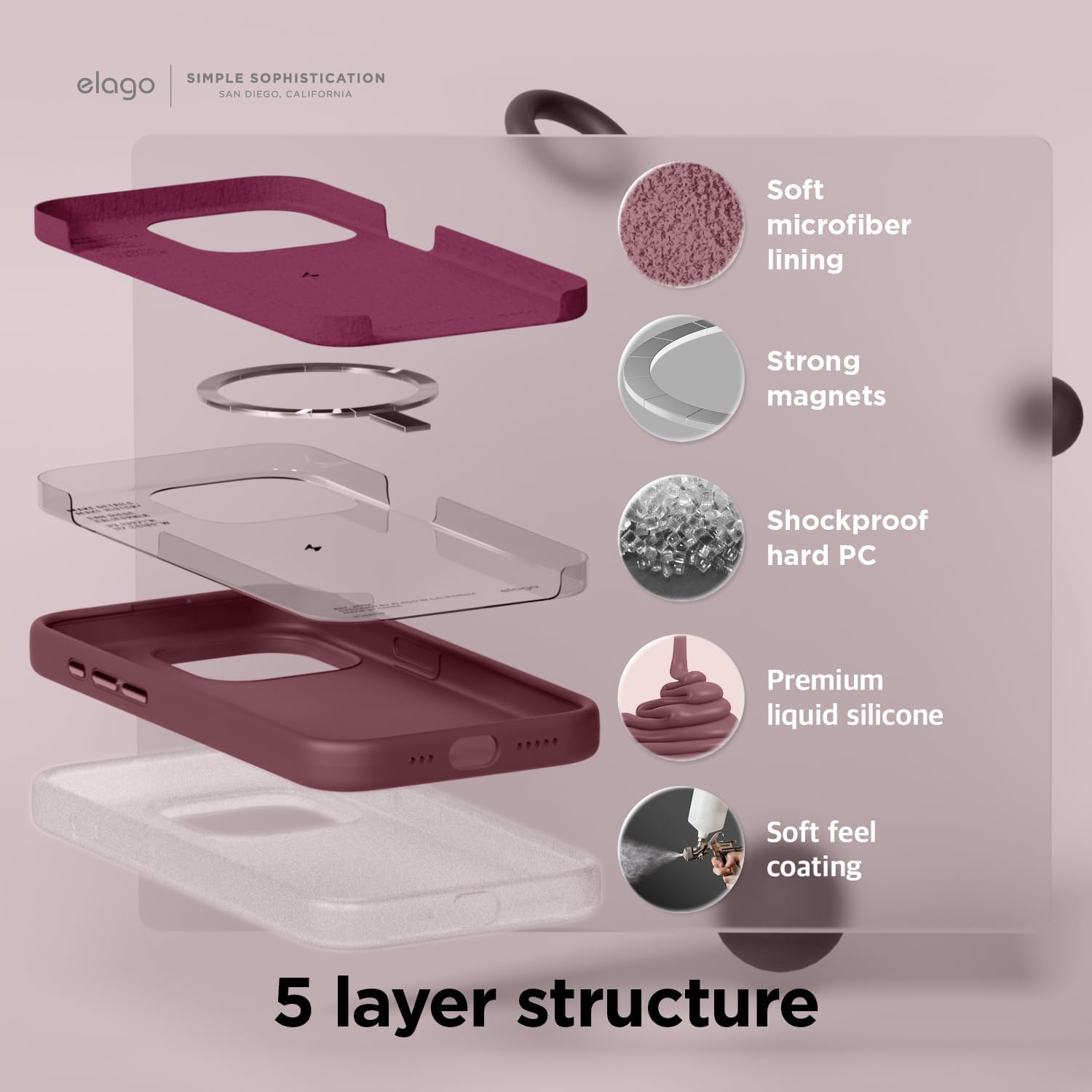 elago Premium Magnetic Silicone Case for iPhone 15 Pro Burgundy