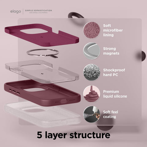 elago Premium Magnetic Silicone Case for iPhone 15 Pro Burgundy