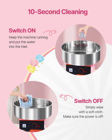VEVOR Electric Cotton Candy Machine, 1000W Commercial Floss Maker w/Stainless Steel Bowl, Sugar Scoop and Drawer, Perfect for Home, Carnival, Kids Birthday, Family Party, Pink