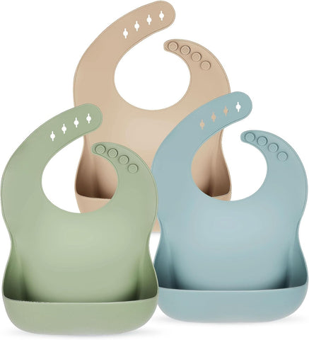 Eascrozn Silicone Bibs for Babies Toddler Set of 3, BPA Free
