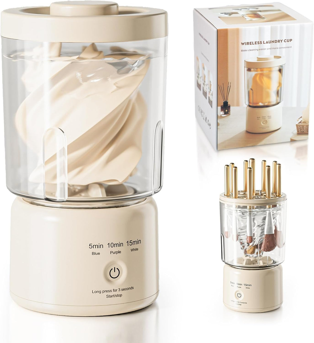 Portable Mini Washing Machine, Rechargeable Underwear Washing Machine Makeup Brush Cleaner Machine Small Clothes Mini Washer for Home, Hotel, Travel and Camping (Cream)