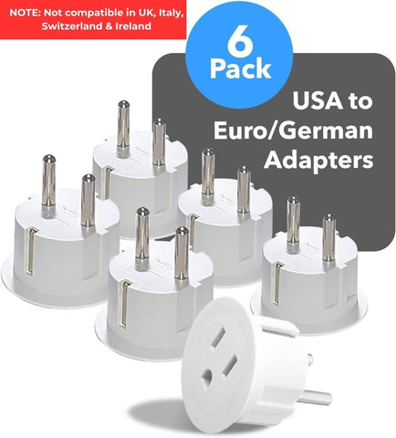 OREI USA to Europe Plug Adapter, Type E/F Schuko, Germany, France - 6 Pack