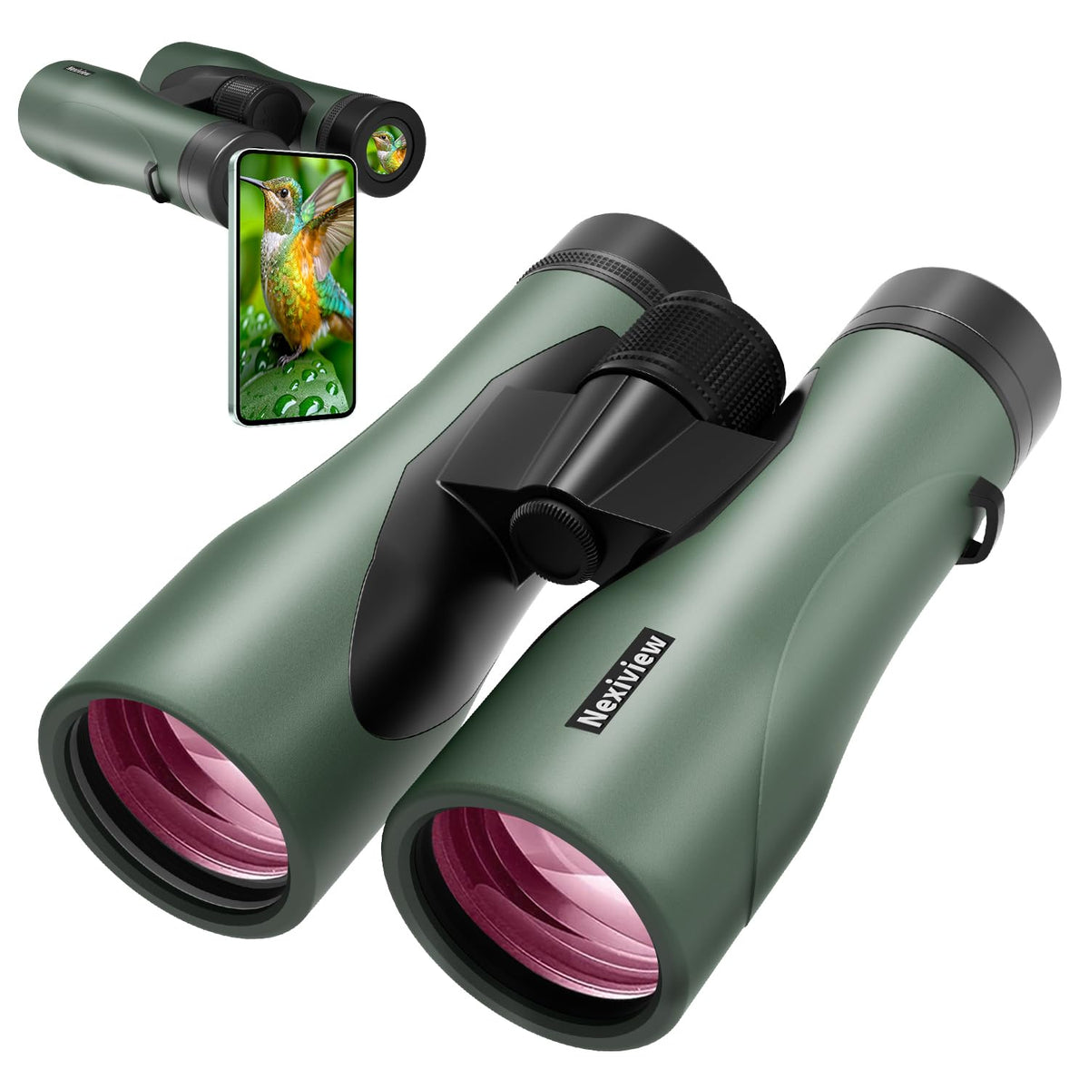 Nexiview 15x52 HD Binoculars for Adults High Powered with Upgraded Phone Adapter - Large View Binoculars with Clear Low Light Vision - Lightweight Waterproof Binoculars for Bird Watching（Sliver）