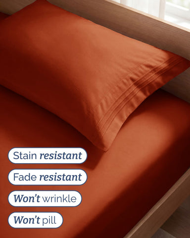 Twin Size 3 Piece Sheet Set - Breathable & Cooling Sheets - Terracotta