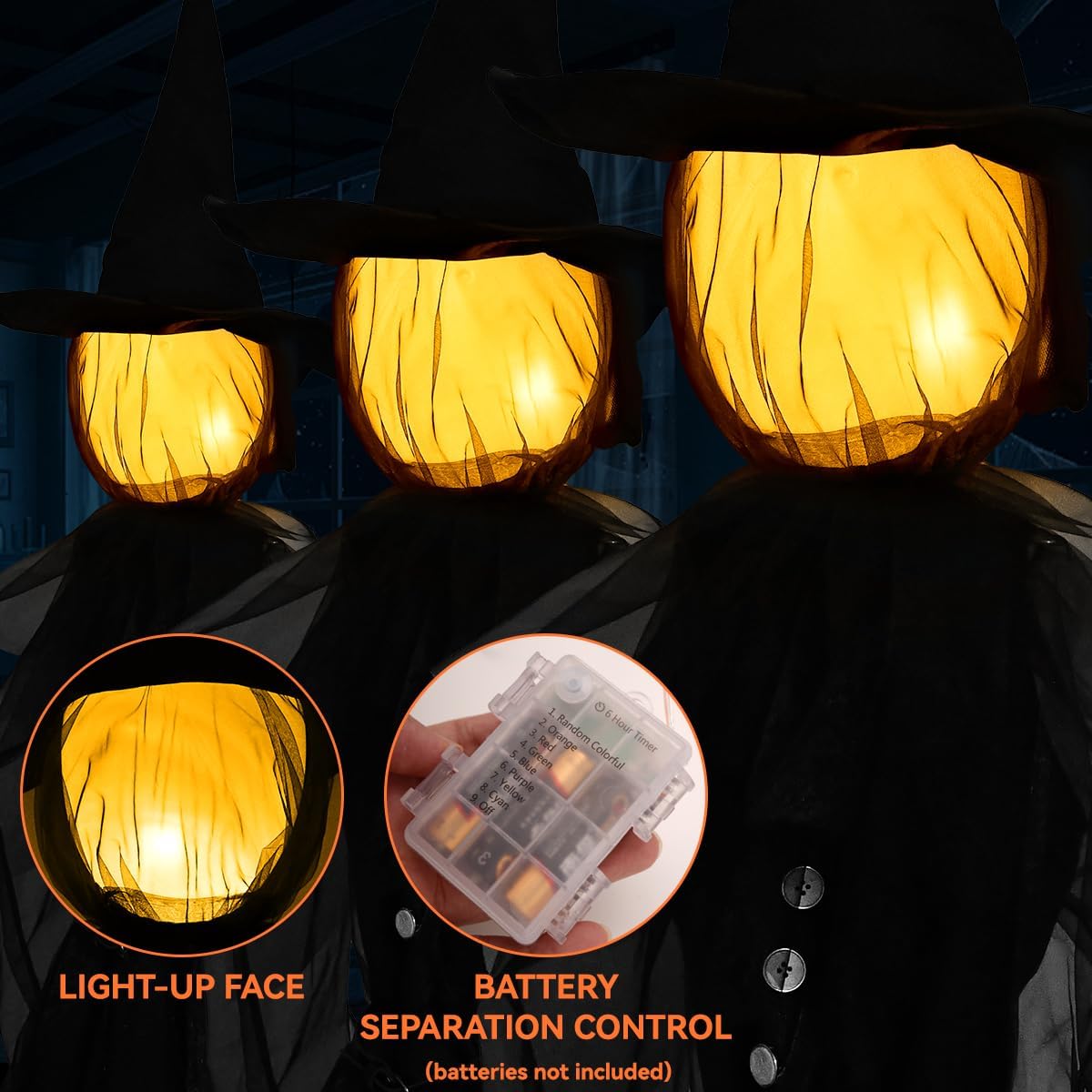 Halloween Decorations Outdoor 4.9 FT Glowing Head Witches Set of 3