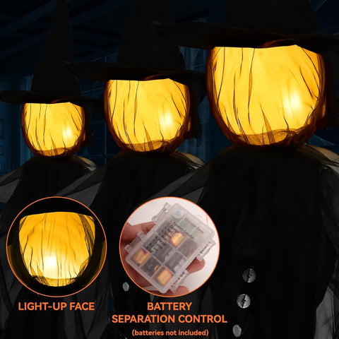 Halloween Decorations Outdoor 4.9 FT Glowing Head Witches Set of 3