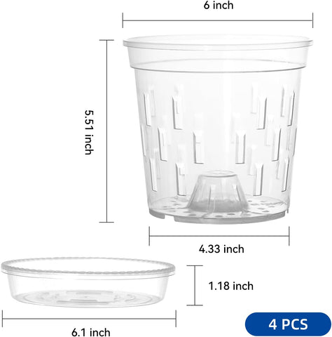 TRUEDAYS Orchid Pot with Saucers, 4 Pack 6 Inch Plant Pot with Drainage