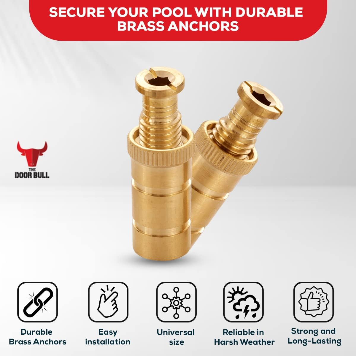 The Door Bull Brass Pool Cover Anchors for Concrete & Pavers Deck